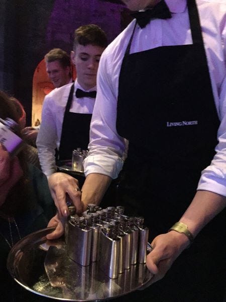 Half time refreshments: The Gin Bar hip flasks